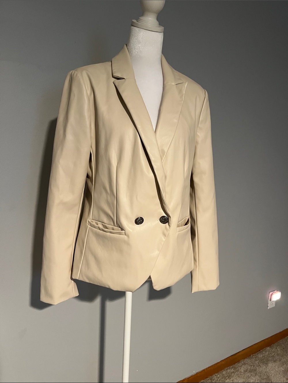 Women's Cream Double-Breasted Blazer Jacket